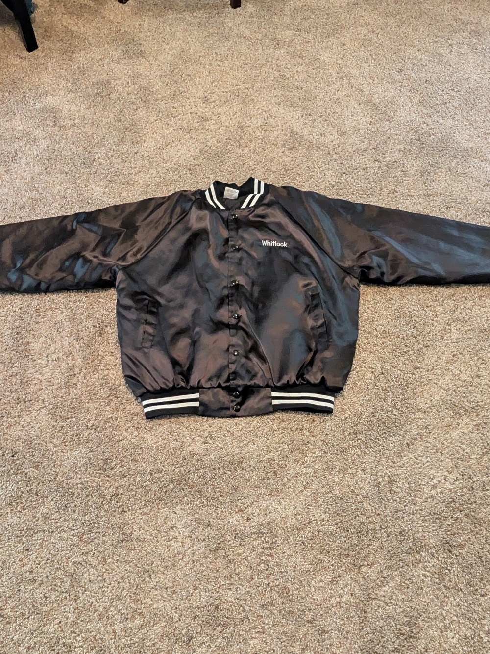Vintage USA Made Black Satin Quilted Bomber Jacket Hunt Club Size XL